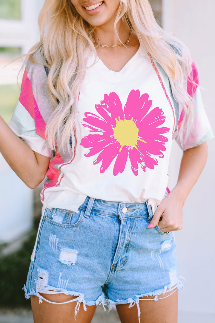 Daisy Graphic V-Neck Half Sleeve T-Shirt | Trendsi