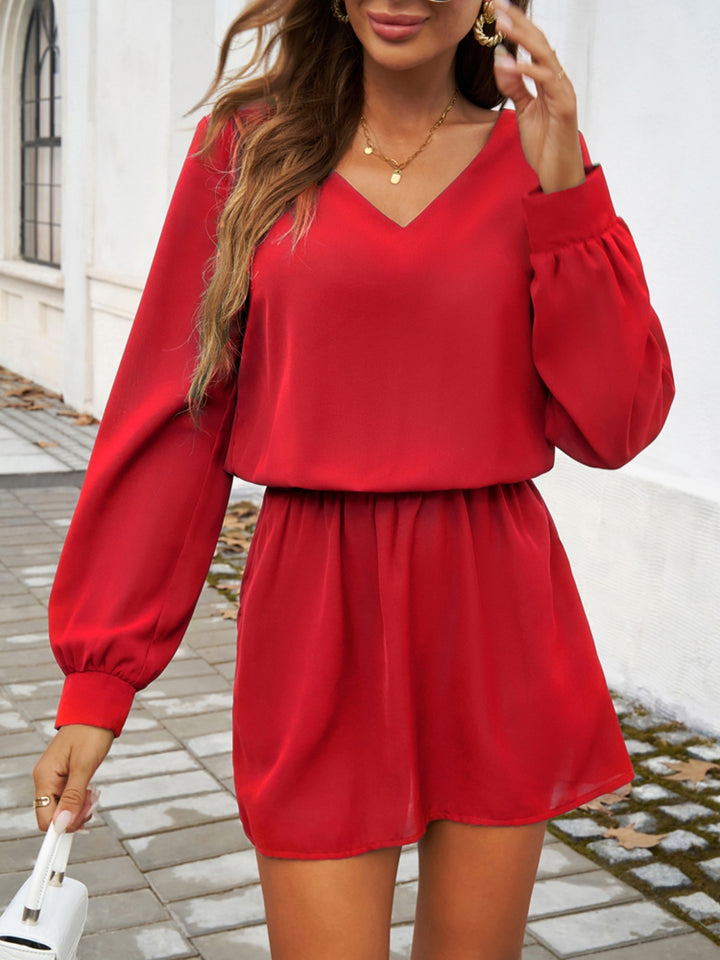 Cutout V-Neck Long Sleeve Mini Dress | Trendsi