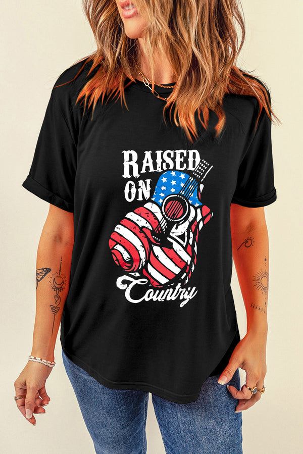 RAISED ON COUNTRY Round Neck T-Shirt | Trendsi