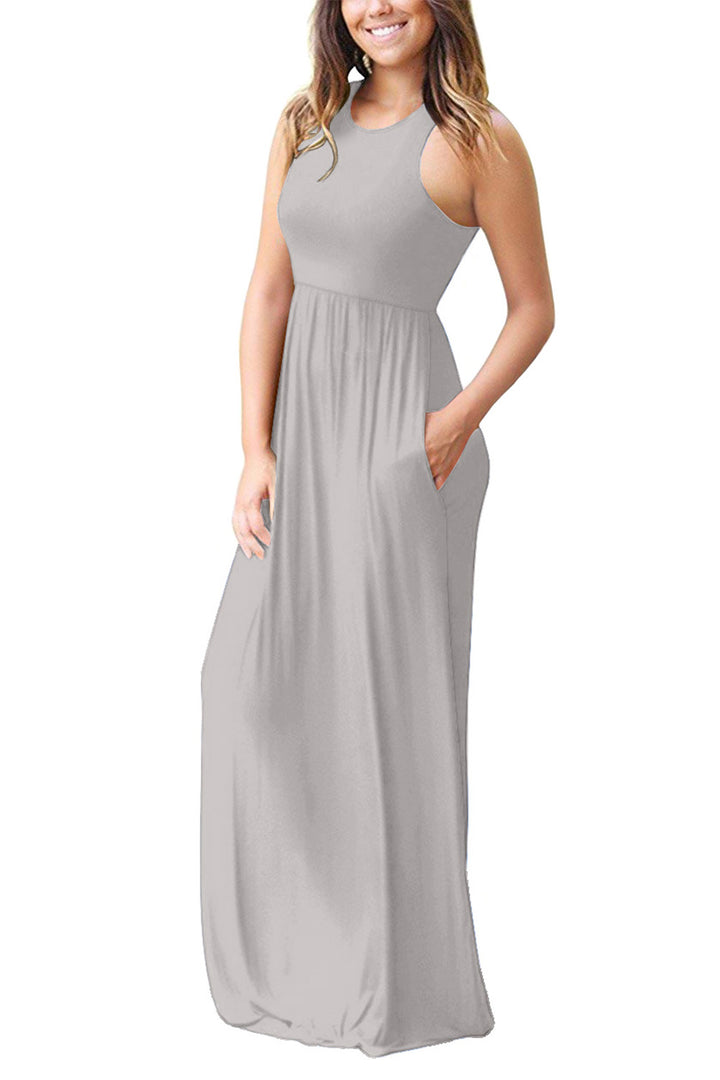 Full Size Grecian Neck Dress with Pockets | Trendsi