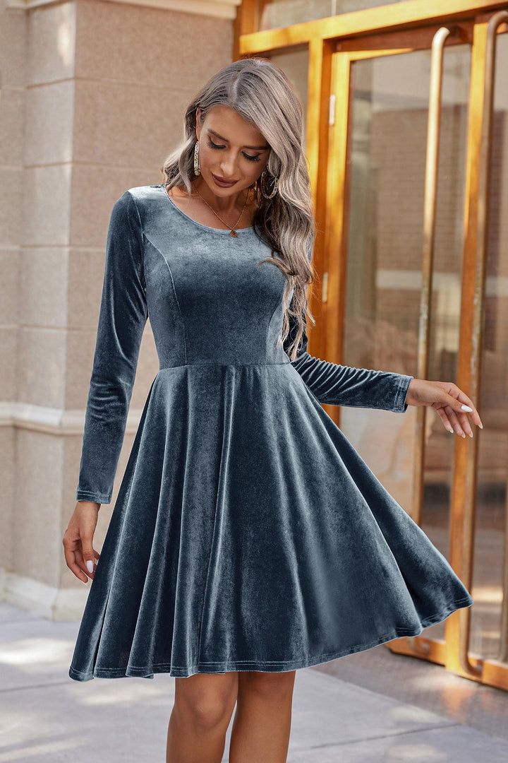 Round Neck Long Sleeve Knee Length Dress | Trendsi