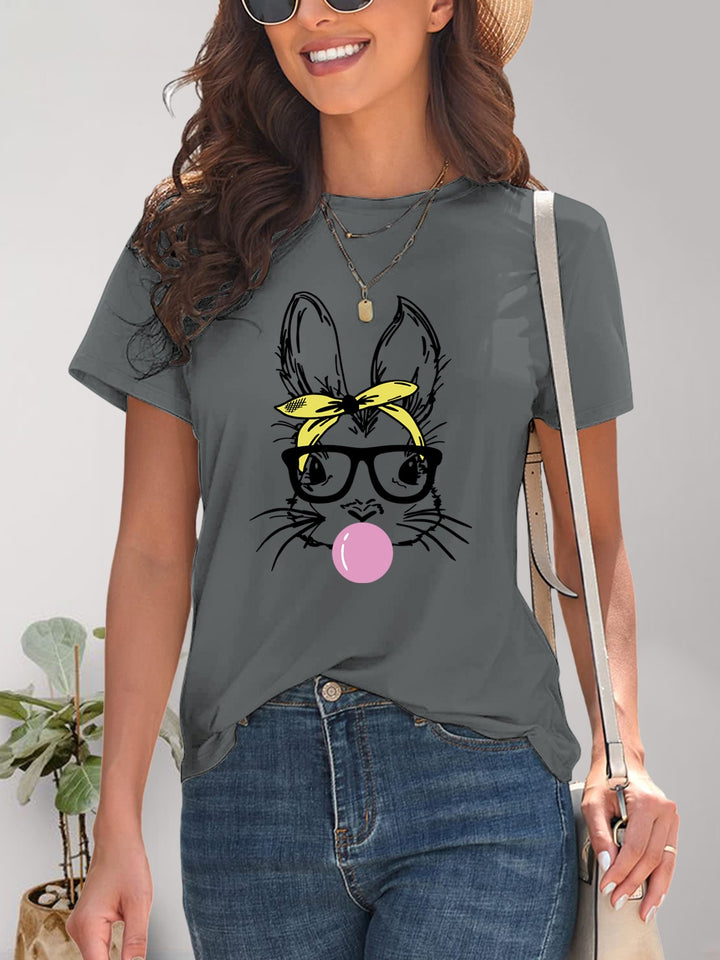 Rabbit Graphic Round Neck Short Sleeve T-Shirt | Trendsi