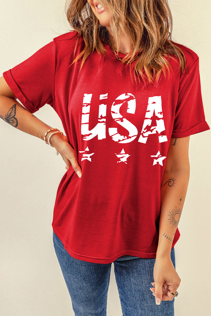 USA Round Neck Short Sleeve T-Shirt | Trendsi