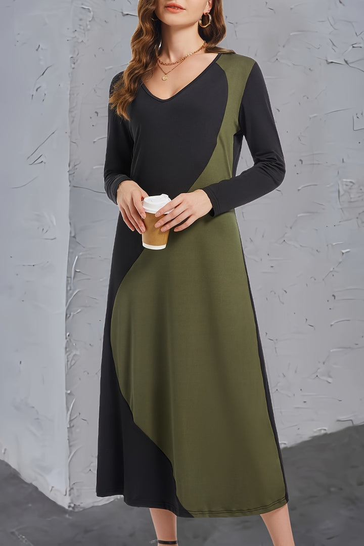 Contrast Long Sleeve Midi Dress | Trendsi