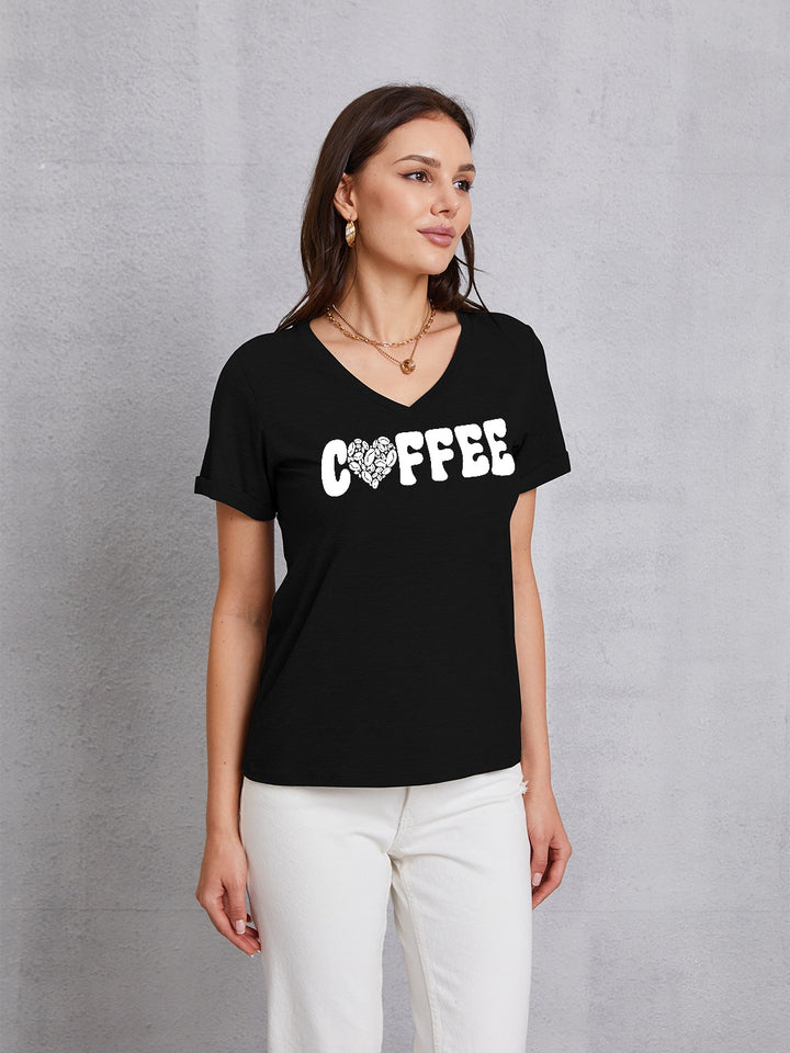 COFFEE V-Neck Short Sleeve T-Shirt | Trendsi