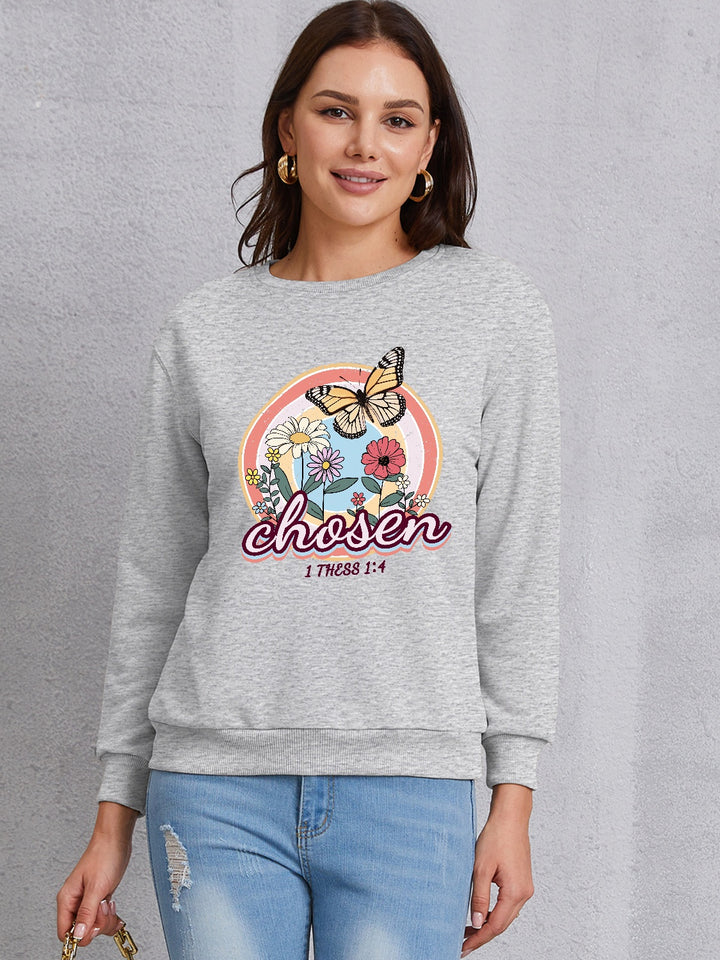 Butterfly Round Neck Dropped Shoulder Sweatshirt | Trendsi