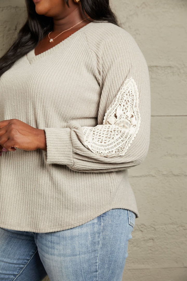 Sew In Love Full Size Lace Patch Detail Sweater | Trendsi