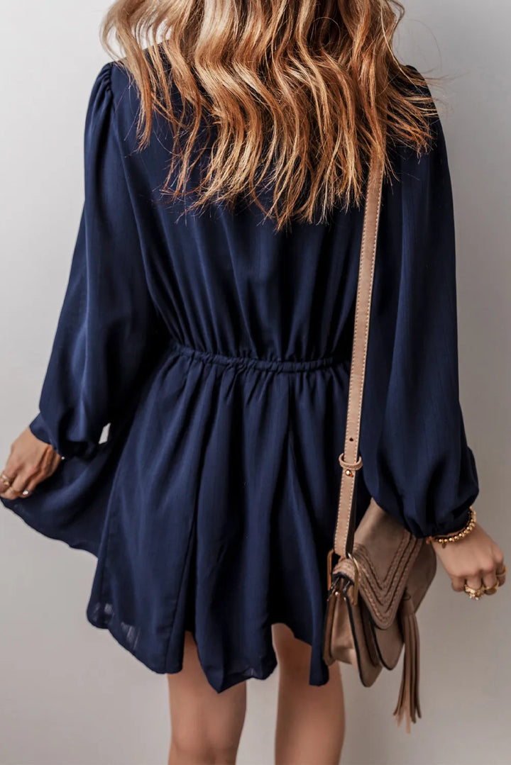 Drawstring Half Button Long Sleeve Dress | Trendsi