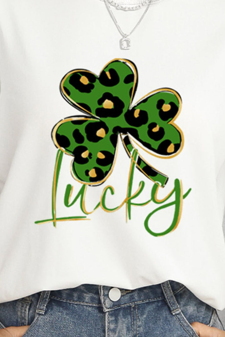 Lucky Clover Round Neck Short Sleeve T-Shirt | Trendsi