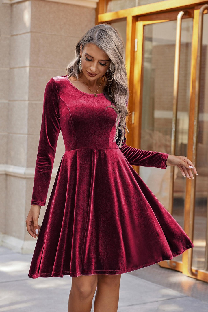 Round Neck Long Sleeve Knee Length Dress | Trendsi