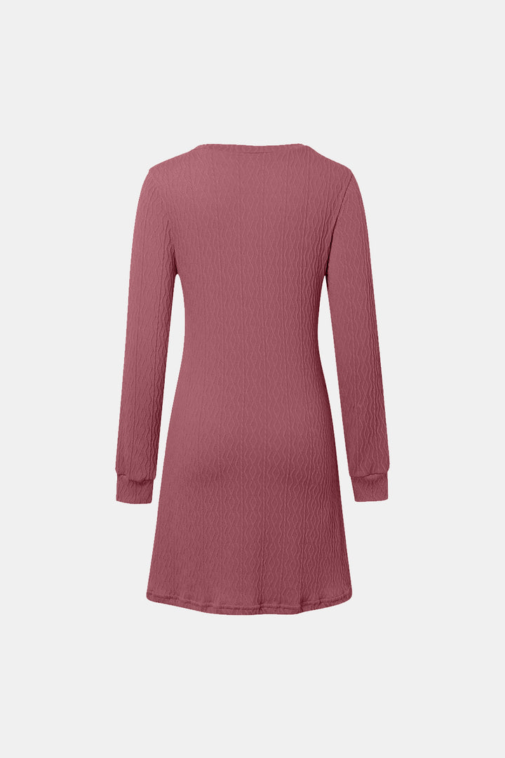 Texture V-Neck Long Sleeve Dress | Trendsi