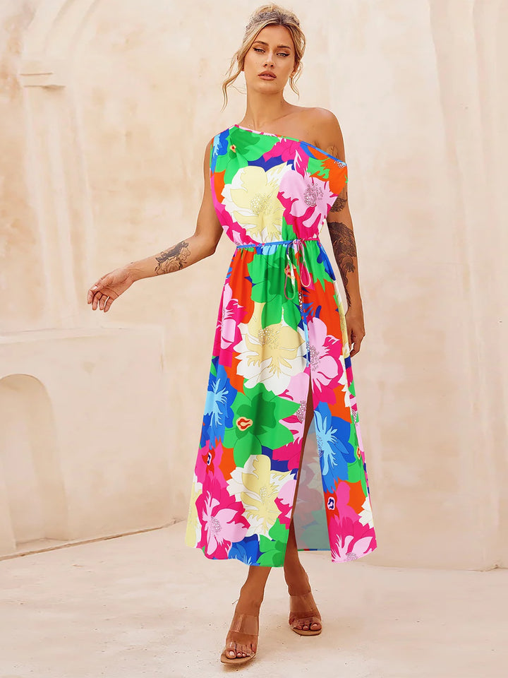 Printed One Shoulder Short Sleeve Dress | Trendsi