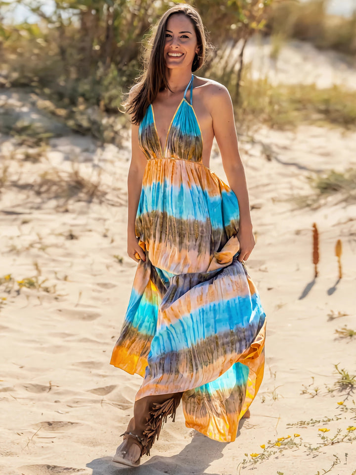 Tie-Dye Halter Neck Sleeveless Dress | Trendsi