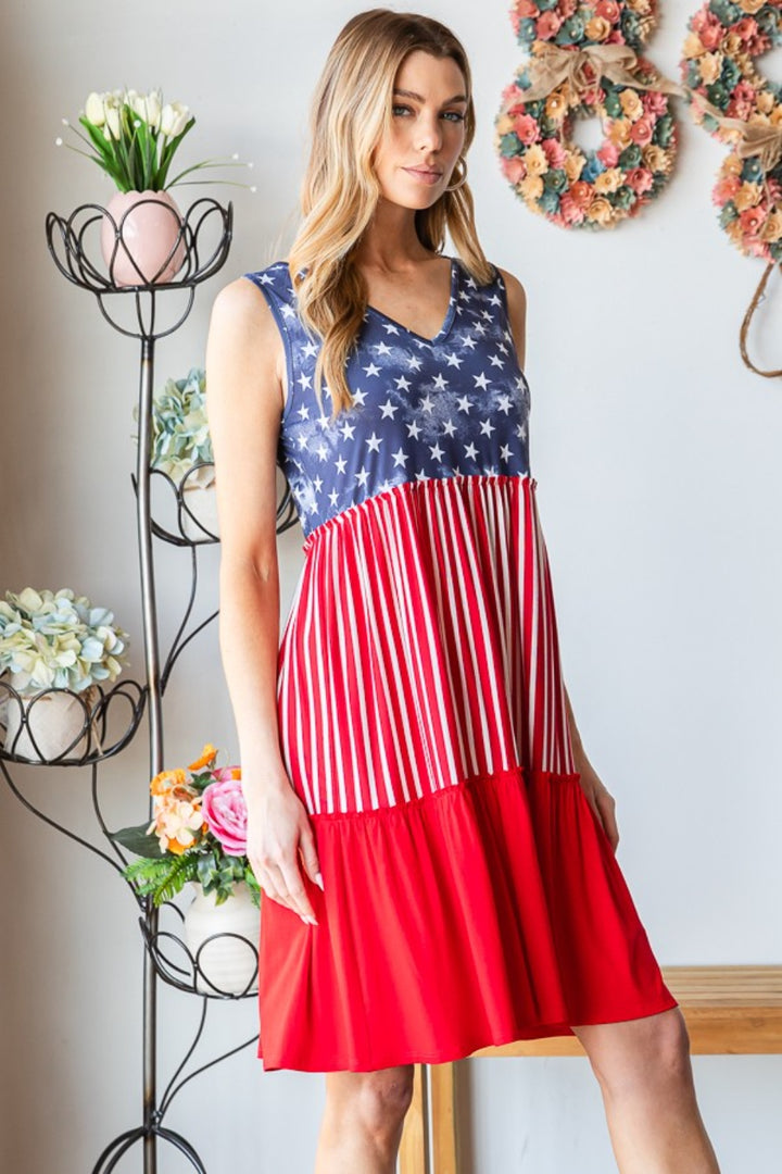 Heimish Full Size US Flag Theme Contrast Tank Dress | Trendsi