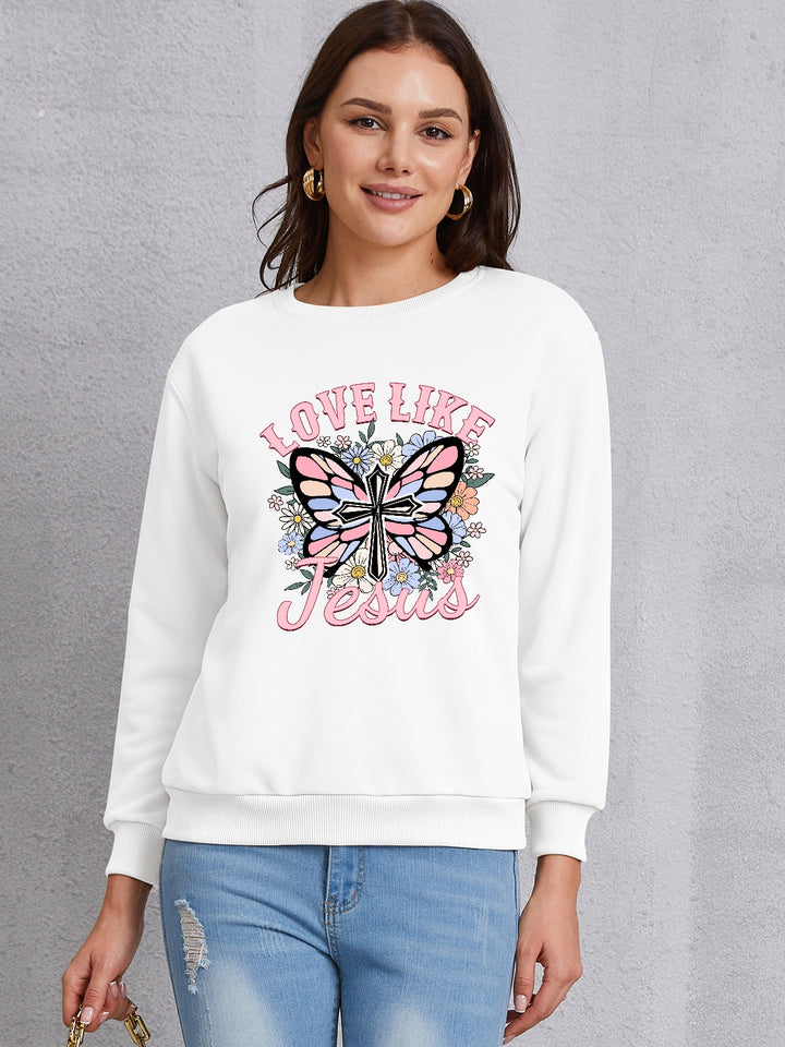 LOVE LIKE JESUS Round Neck Sweatshirt | Trendsi