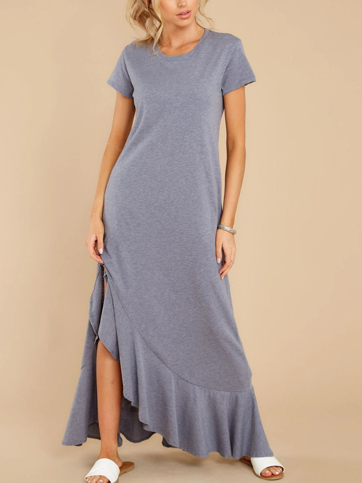 Slit Round Neck Short Sleeve Maxi Dress | Trendsi