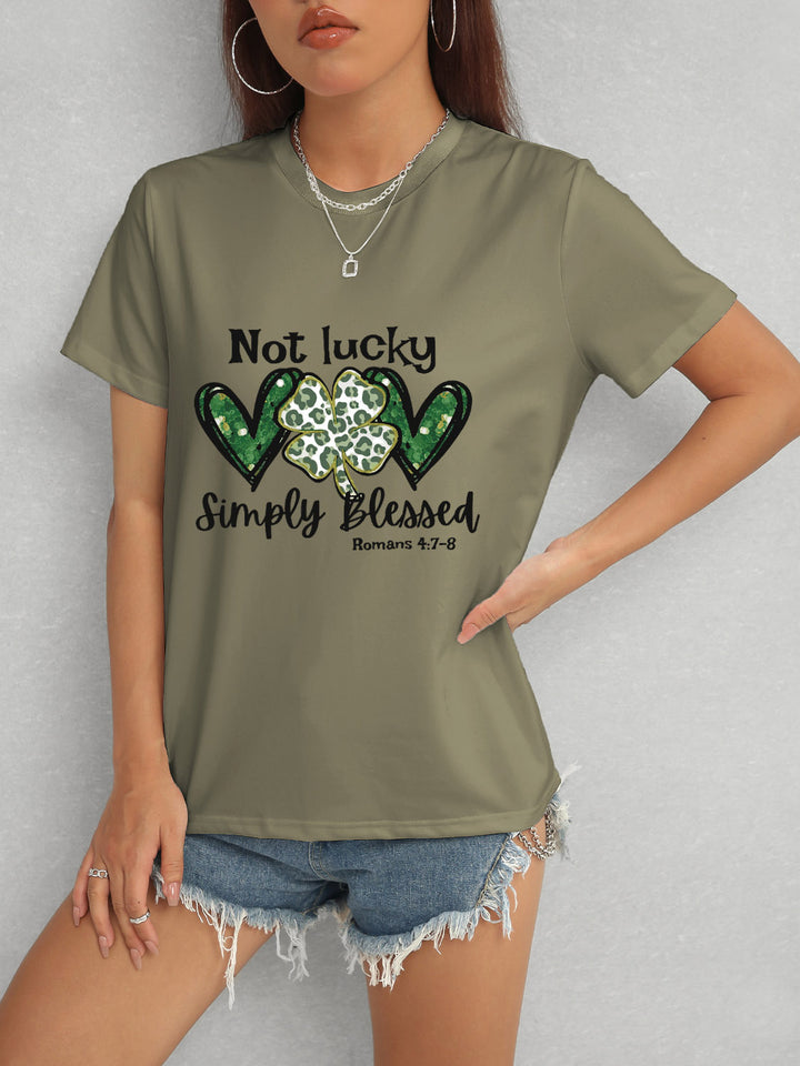 Lucky Clover Round Neck Short Sleeve T-Shirt | Trendsi