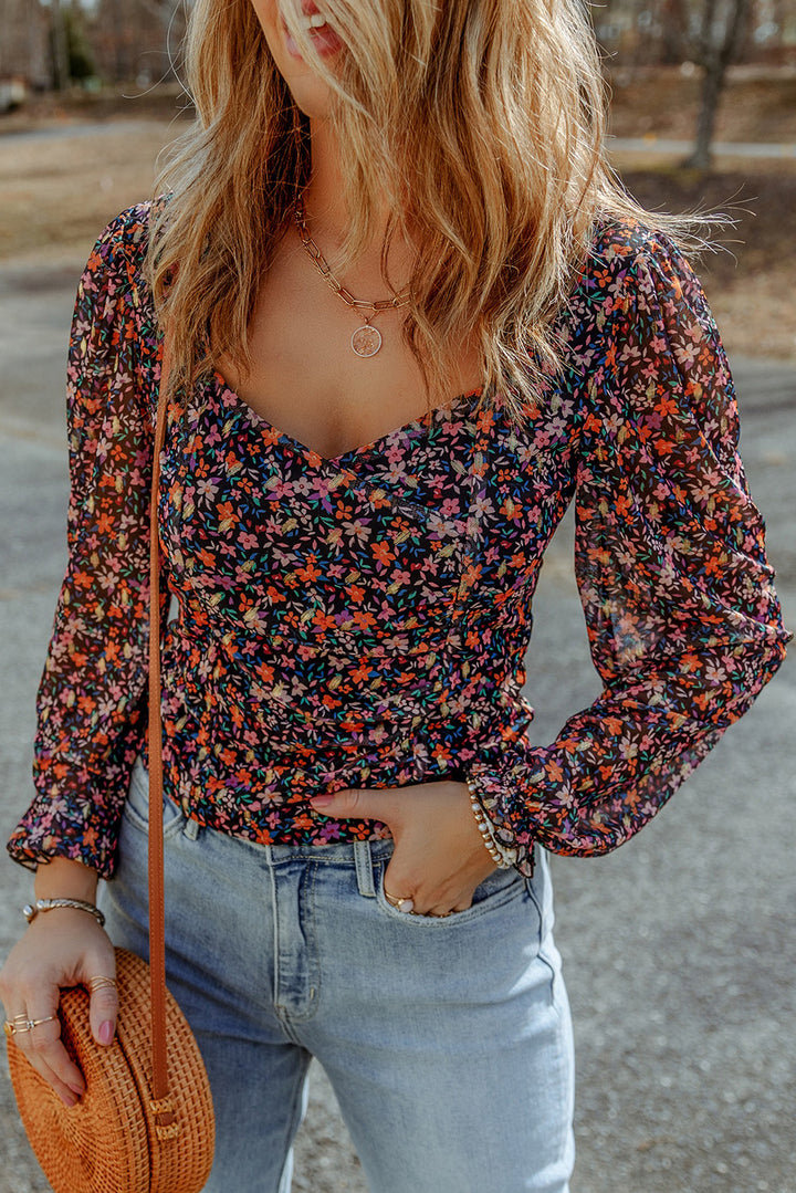 Floral Long Flounce Sleeve Blouse | Trendsi