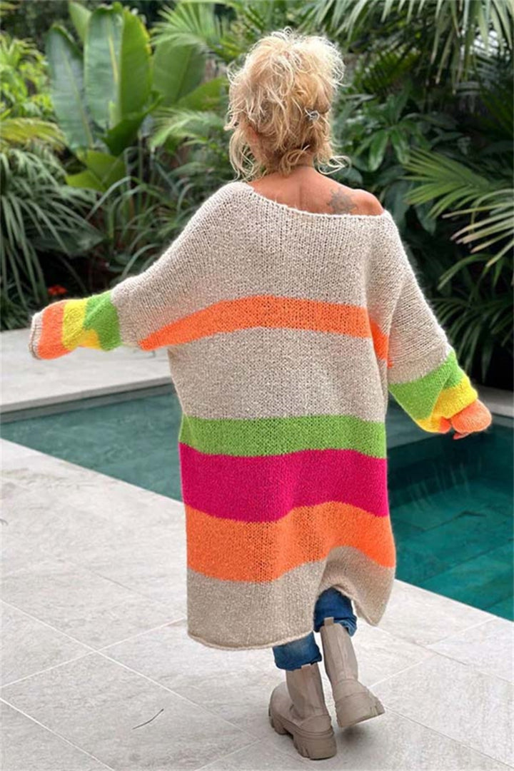 Color Block V-Neck Long Sleeve Sweater Dress | Trendsi