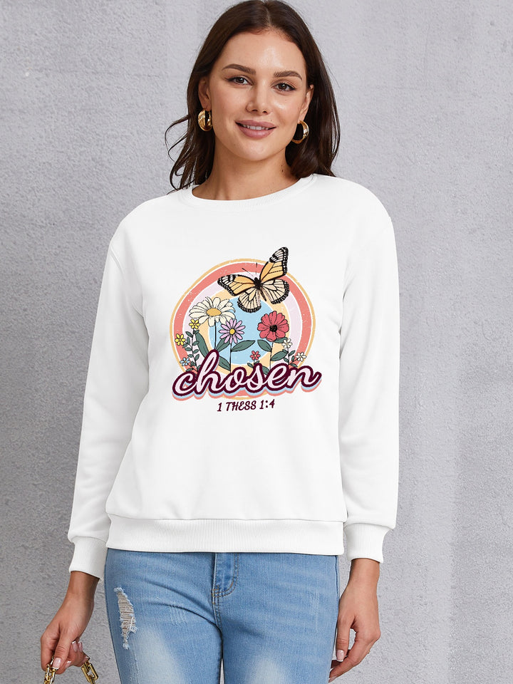 Butterfly Round Neck Dropped Shoulder Sweatshirt | Trendsi