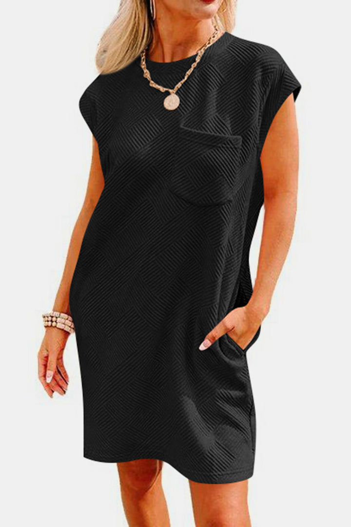 Textured Round Neck Cap Sleeve Dress | Trendsi