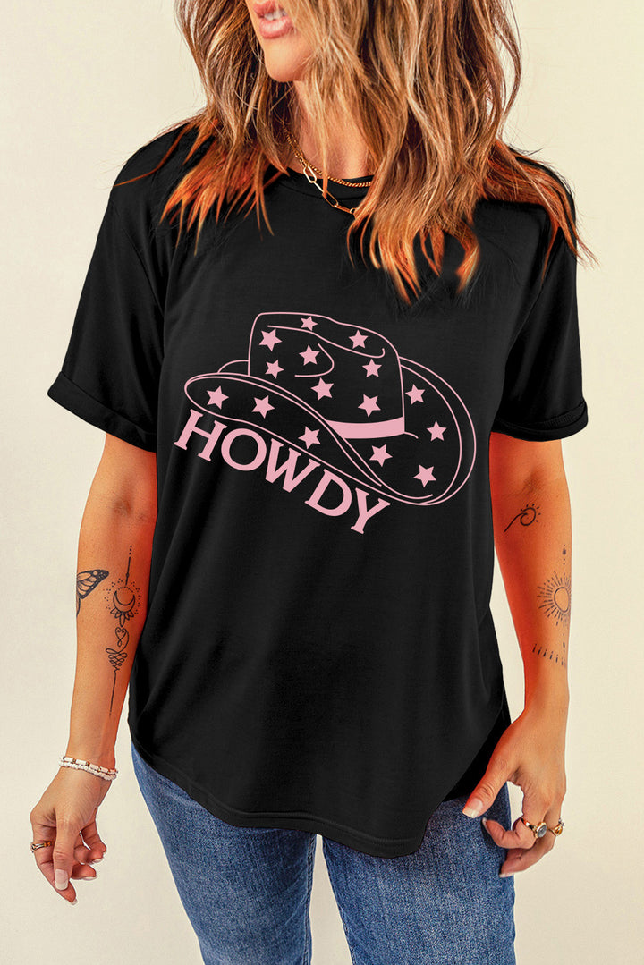 HOWDY Round Neck Short Sleeve T-Shirt | Trendsi