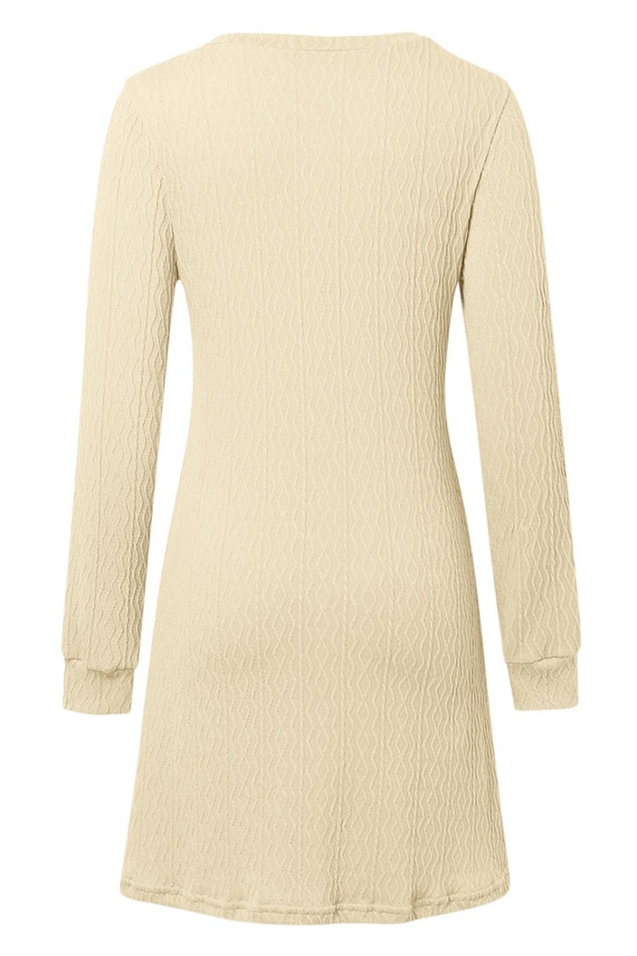 Texture V-Neck Long Sleeve Dress | Trendsi