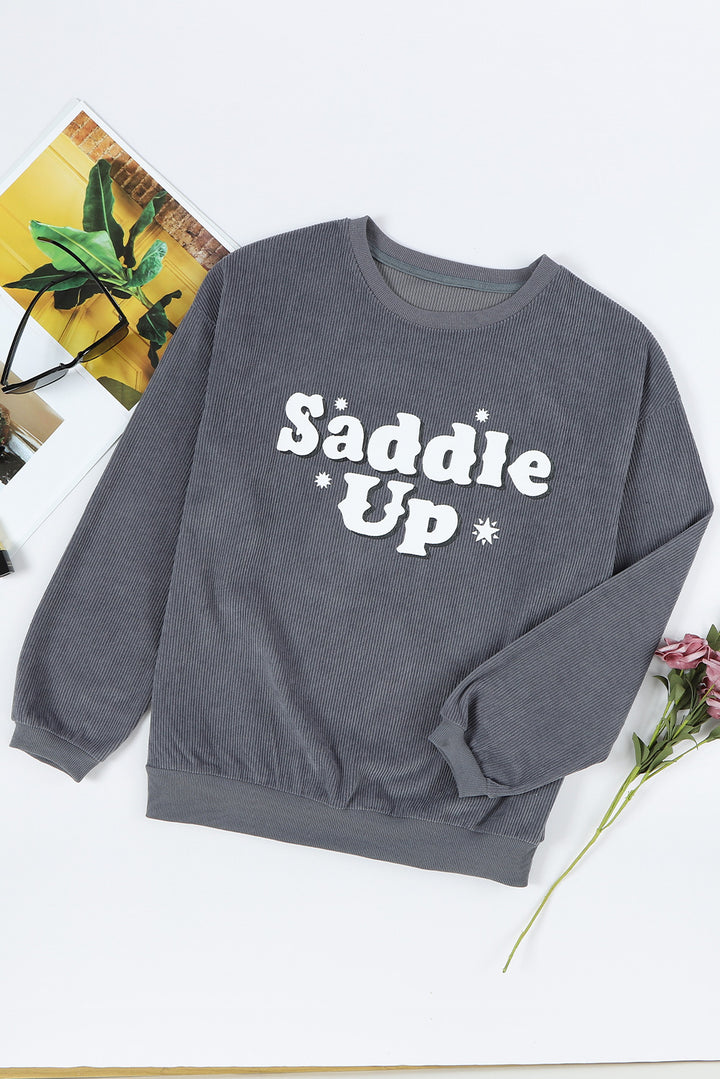 SADDLE UP Round Neck Dropped Shoulder Sweatshirt | Trendsi