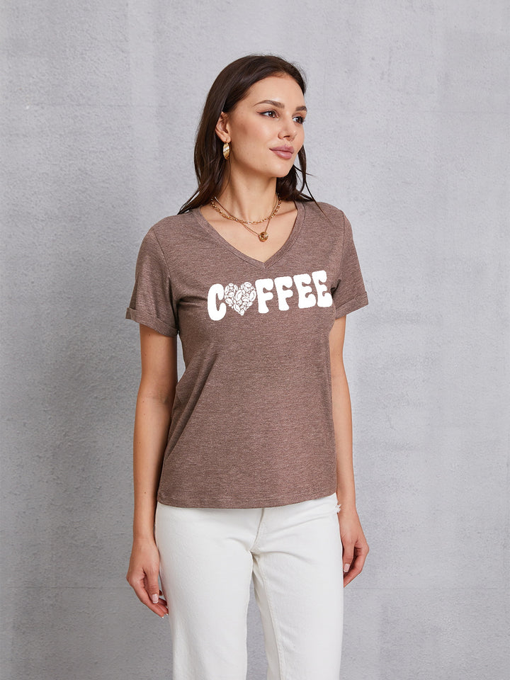 COFFEE V-Neck Short Sleeve T-Shirt | Trendsi