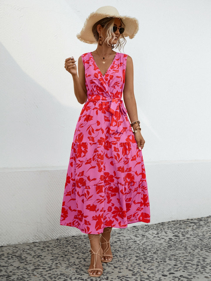 Tied Printed Surplice Tiered Dress | Trendsi