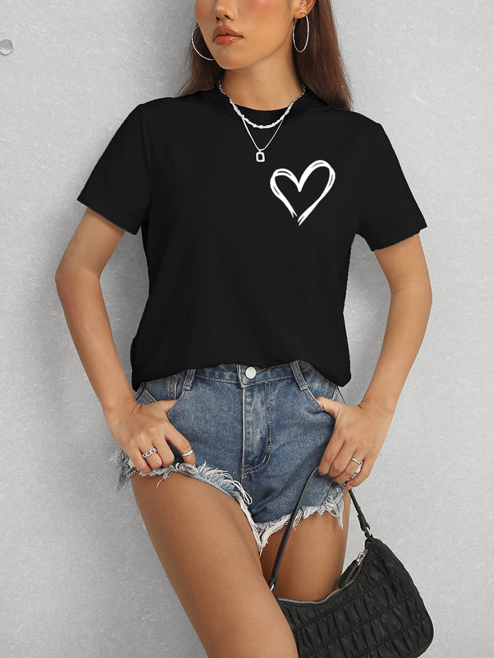 Heart Round Neck Short Sleeve T-Shirt | Trendsi