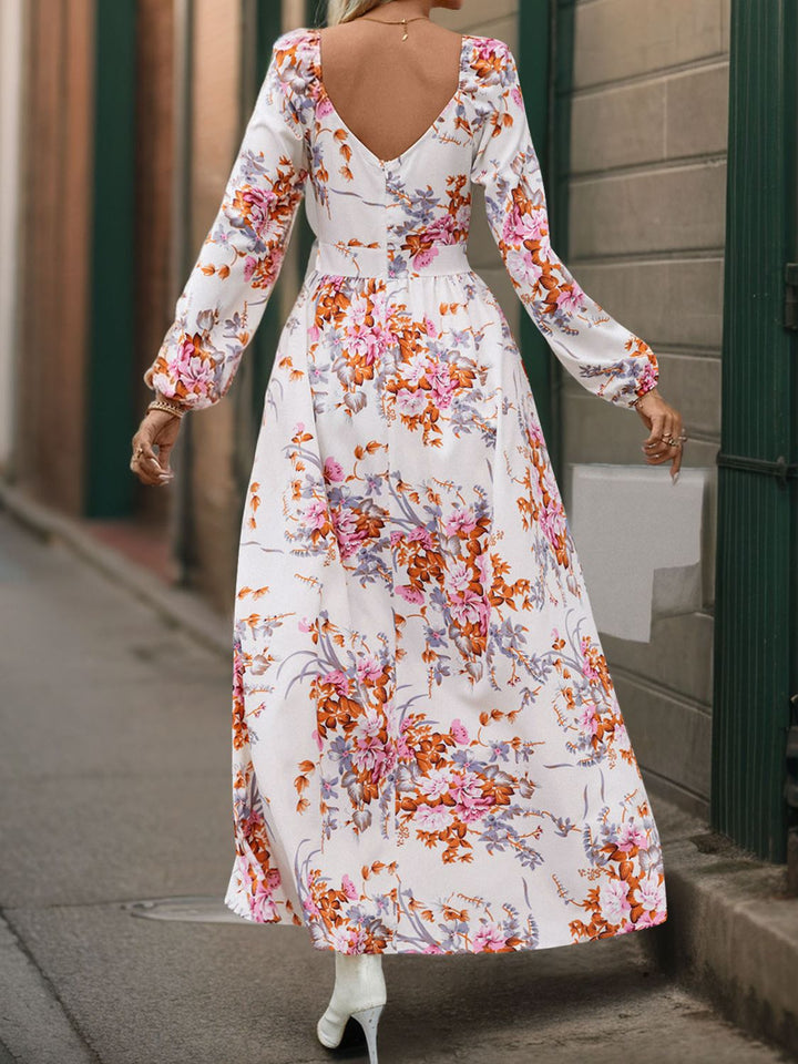 Slit Printed Surplice Long Sleeve Maxi Dress | Trendsi