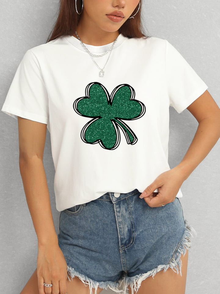 Lucky Clover Round Neck T-Shirt | Trendsi