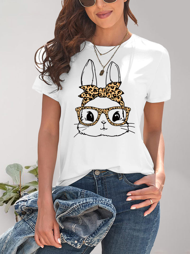 Rabbit Graphic Round Neck Short Sleeve T-Shirt | Trendsi