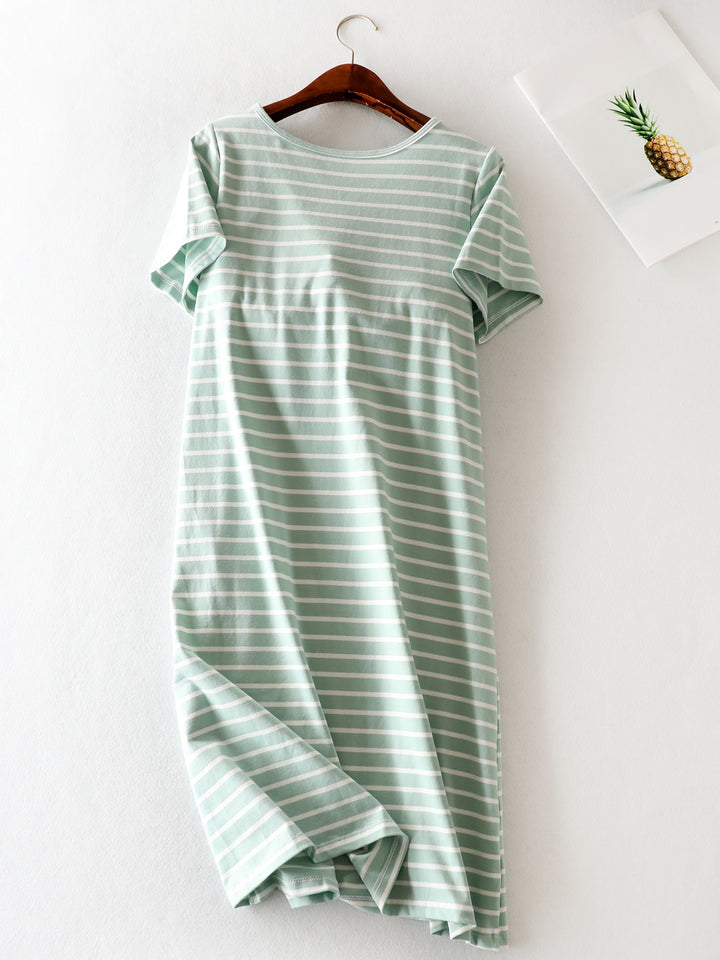 Striped Round Neck Short Sleeve Dress | Trendsi