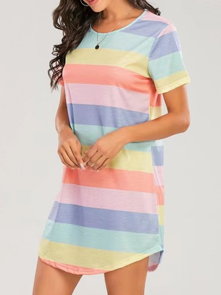 Striped Round Neck Short Sleeve Tee Dress | Trendsi