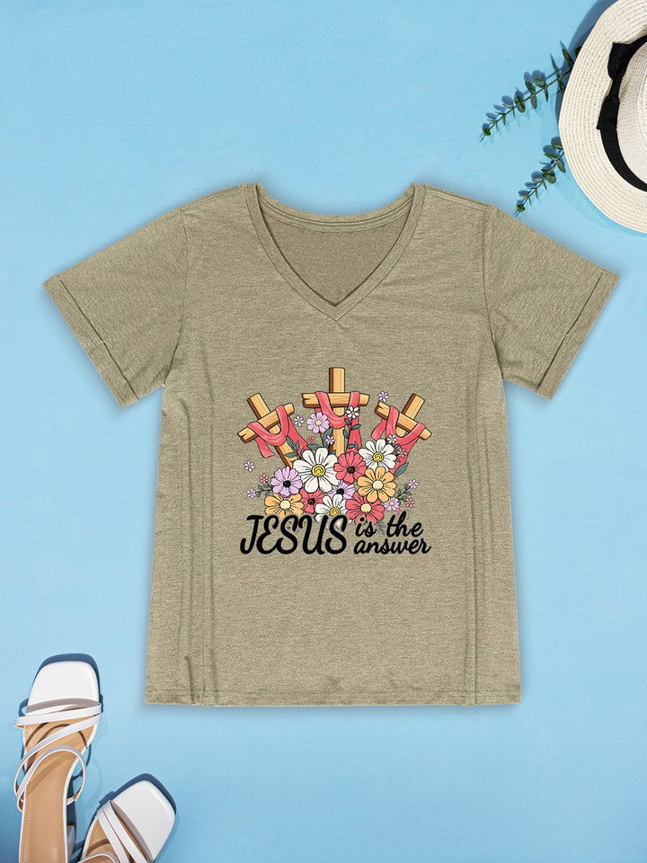 JESUS IS THE ANSWER V-Neck T-Shirt | Trendsi