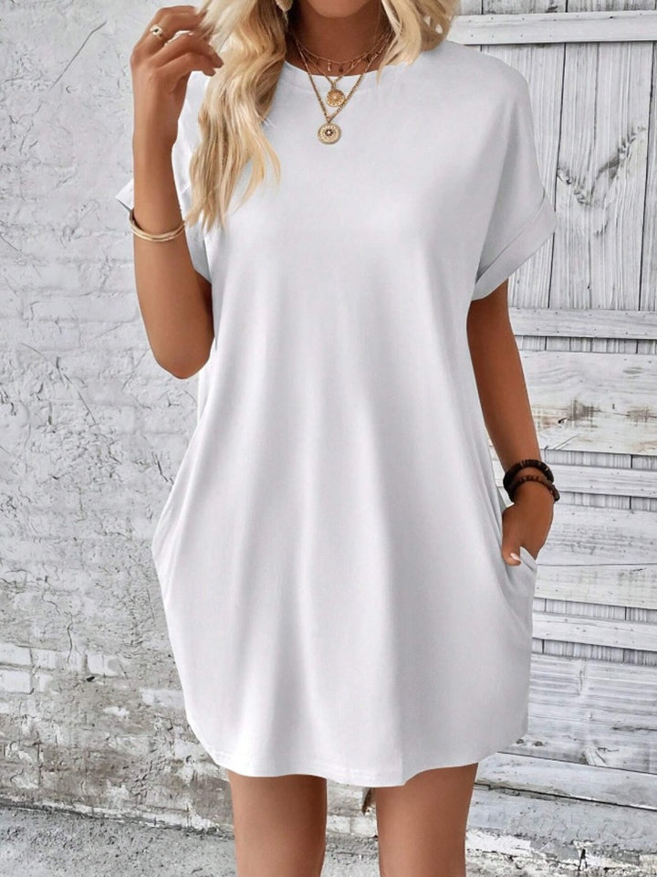 Pocketed Round Neck Short Sleeve Dress | Trendsi