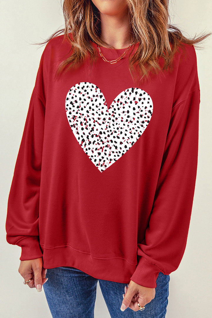 Heart Round Neck Dropped Shoulder Sweatshirt | Trendsi