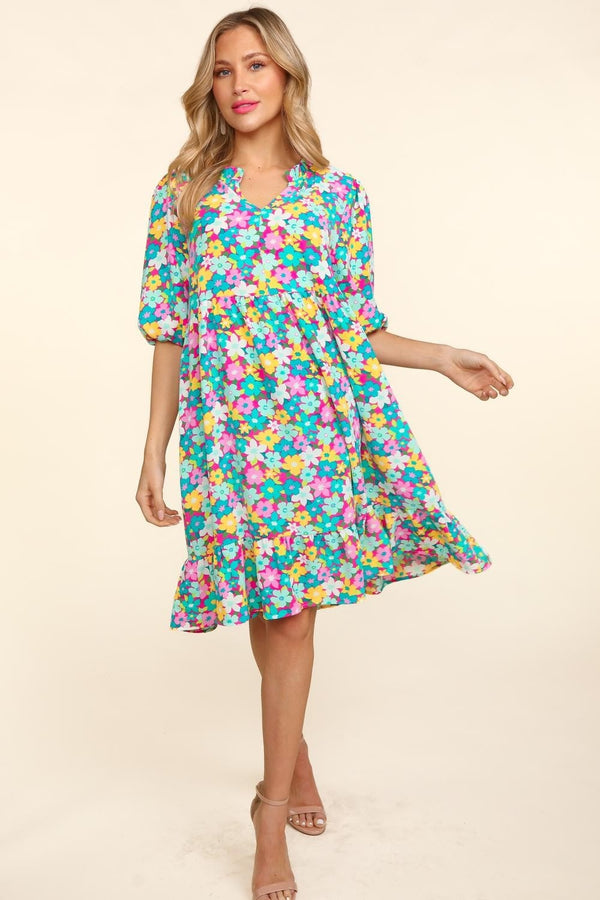 Haptics Bubble Sleeve Floral Ruffled Dress | Trendsi