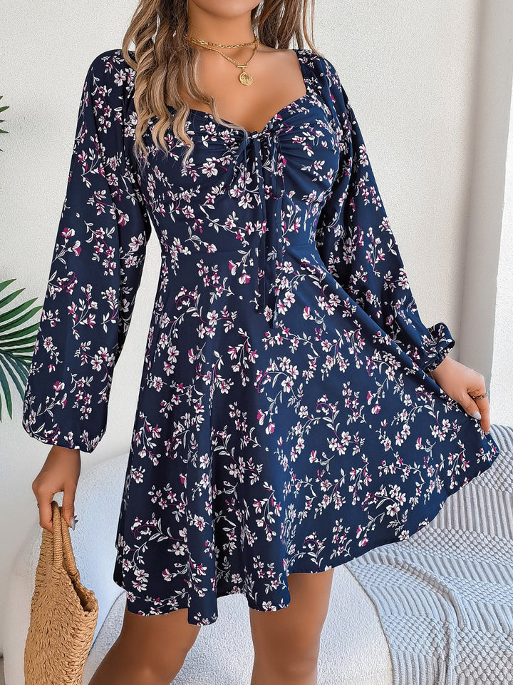 Printed Sweetheart Neck Balloon Sleeve Mini Dress | Trendsi