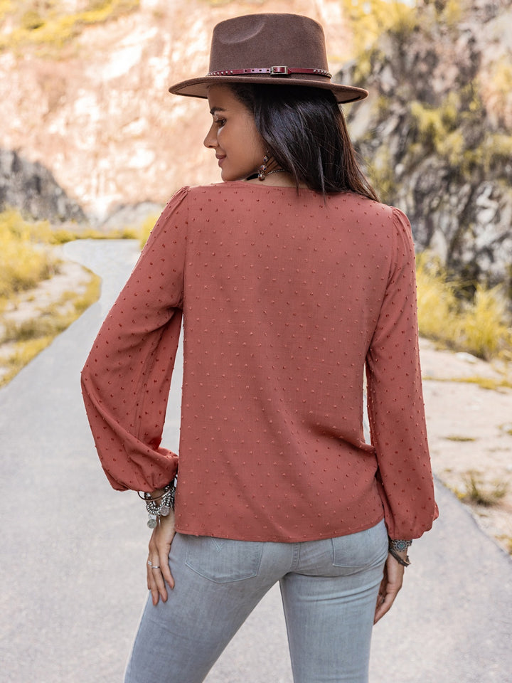 Swiss Dot V-Neck Blouse | Trendsi