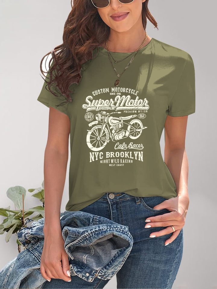 Motorcycle Graphic Round Neck T-Shirt | Trendsi