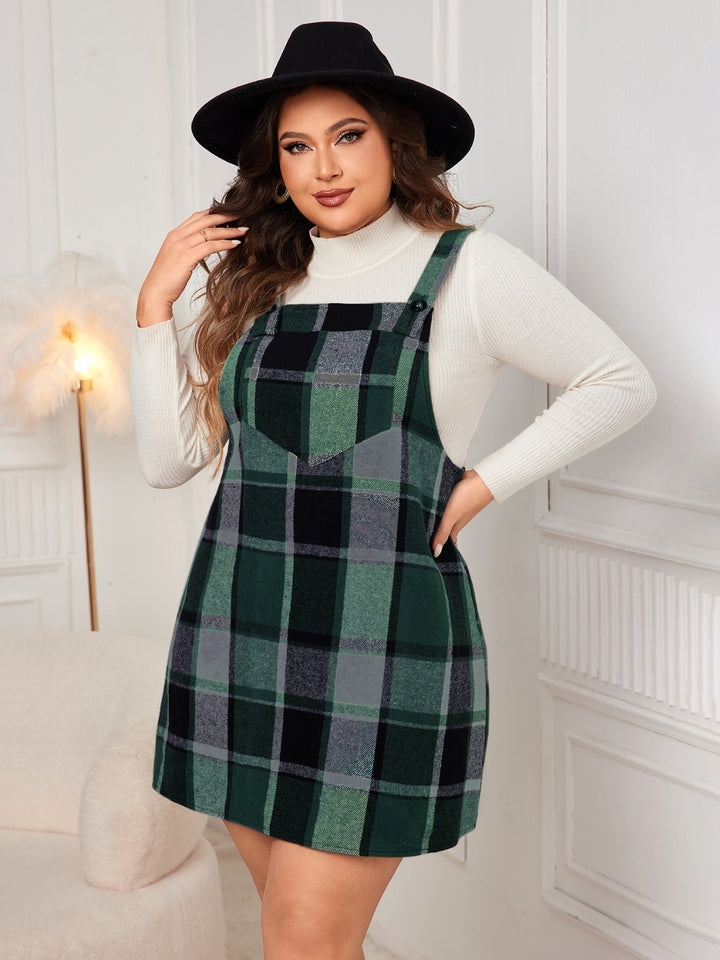 Plus Size Plaid Wide Strap Overall Dress | Trendsi