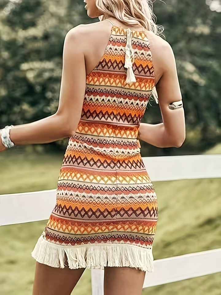 Full Size Fringe Grecian Neck Dress | Trendsi