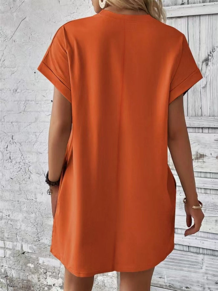 Pocketed Round Neck Short Sleeve Dress | Trendsi