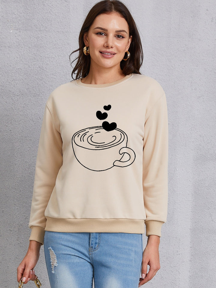 Cup Graphic Round Neck Dropped Shoulder Sweatshirt | Trendsi