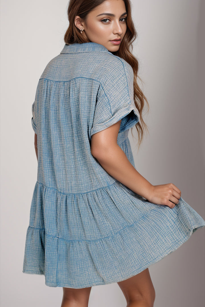 Tiered Notched Short Sleeve Dres | Trendsi