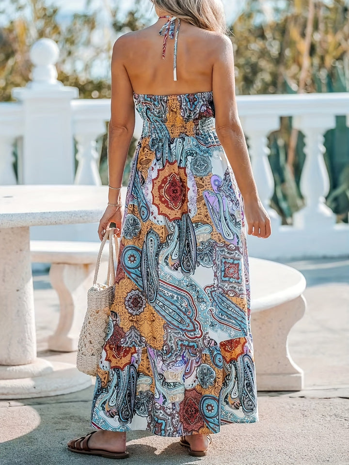 Printed Halter Neck Maxi Dress | Trendsi