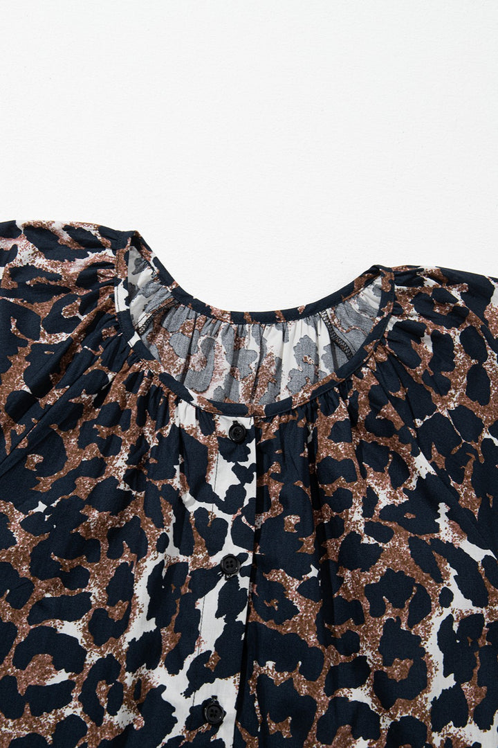 Leopard Button Up Half Sleeve Mini Dress | Trendsi